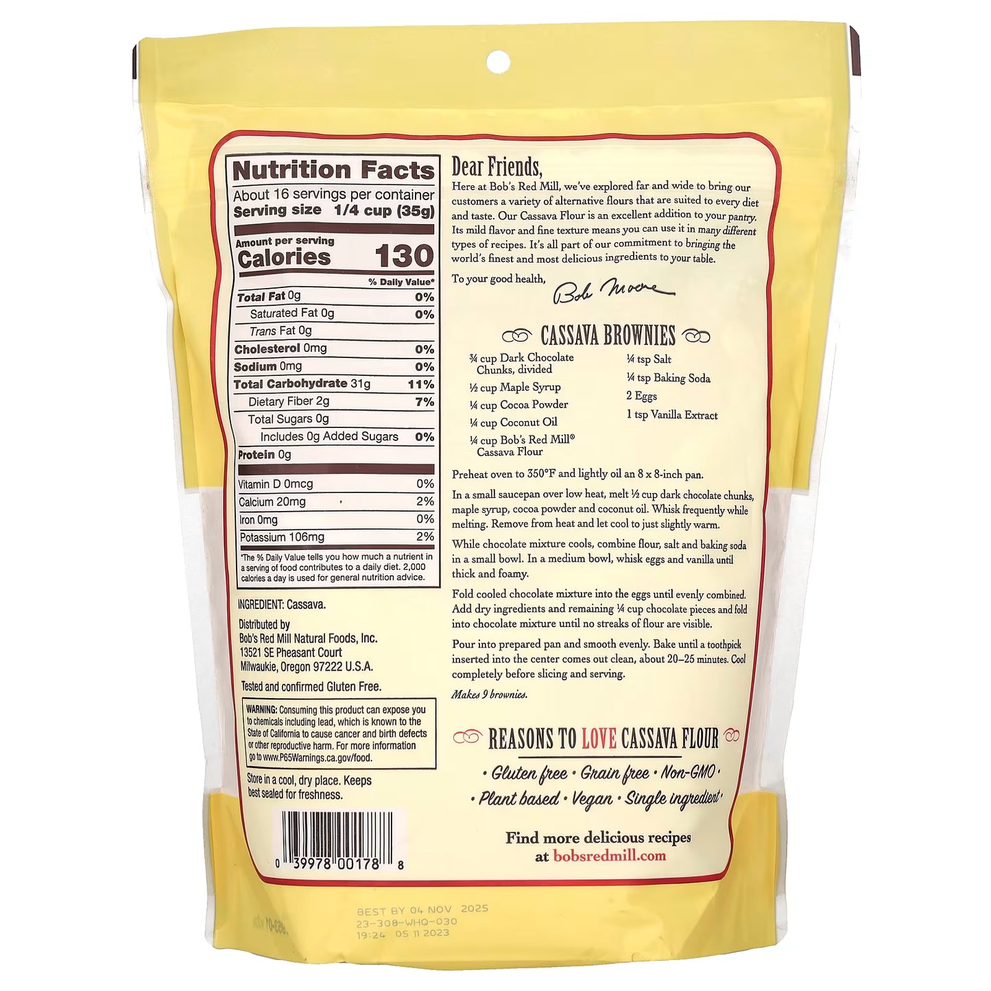 Bob's Red Mill, Cassava Flour, Grain Free, 20 oz (567 g)