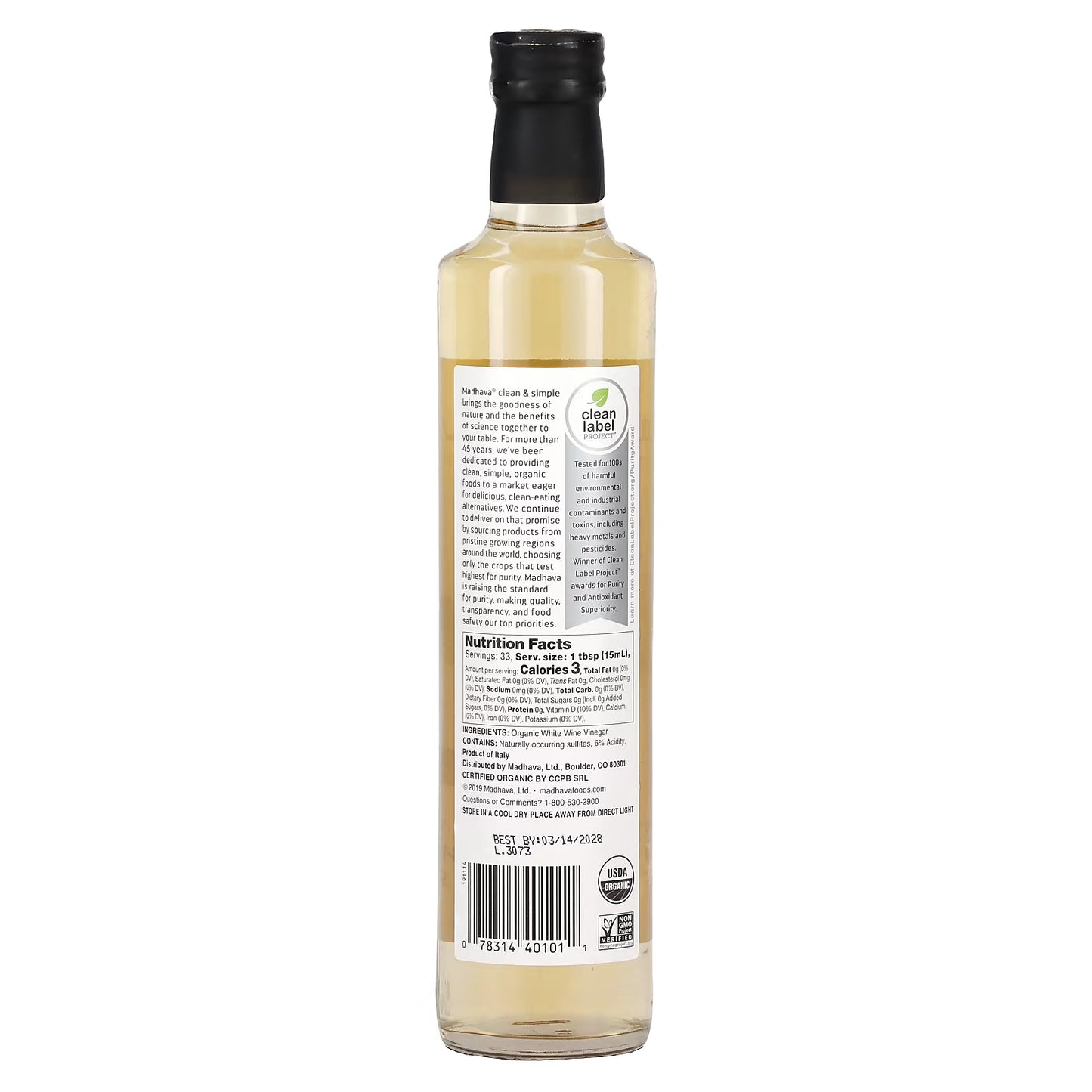 Madhava, Organic White Wine Vinegar, 16.9 fl oz
