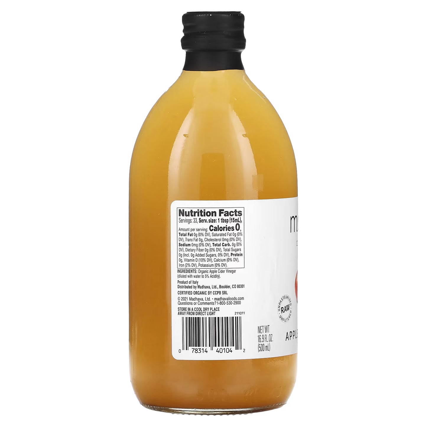 Madhava, Organic Apple Cider Vinegar, 16.9 fl oz (500 ml)